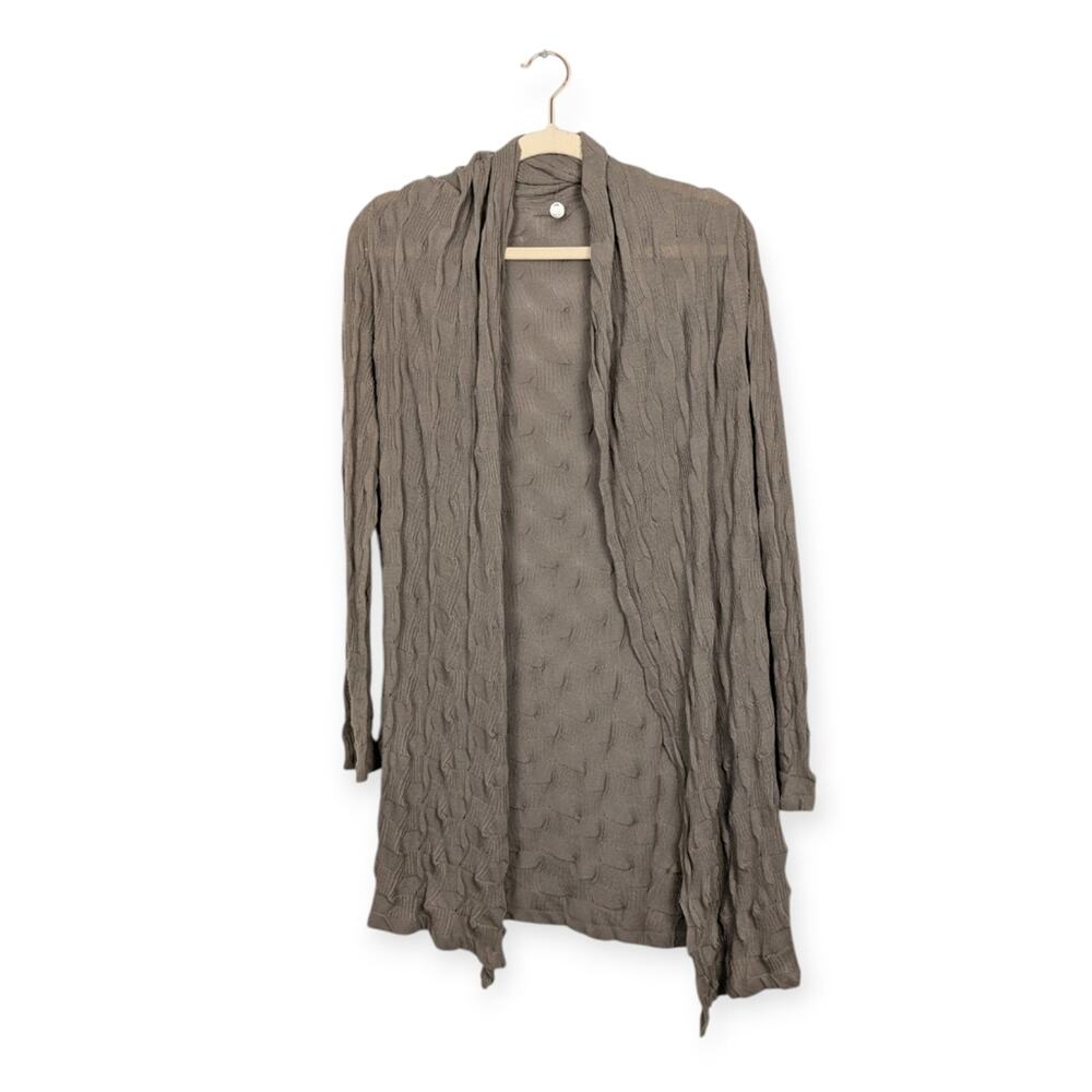 Margaret O'Leary Taupe Cotton 3D Knit Long Open Front Cardigan Size S